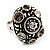 Dome Shaped Diamante Fancy Ring In Burn Silver Metal - view 7