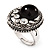 Open Button Shaped Diamante Fancy Ring In Burn Silver - view 5