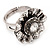 Floral Diamante Fancy Ring In Burn Silver Metal - view 7