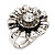 Floral Diamante Fancy Ring In Burn Silver Metal - view 2