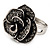 Vintage Diamante Rose Ring In Burn Silver Finish - 2cm Diameter - view 2