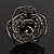 Vintage Diamante Rose Ring In Burn Silver Finish - 2cm Diameter - view 8