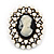 Large Simulated Pearl 'Classic Cameo' Cocktail Ring In Black Tone Metal (Adjustable) - 5.5cm Length