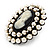Large Simulated Pearl 'Classic Cameo' Cocktail Ring In Black Tone Metal (Adjustable) - 5.5cm Length - view 3
