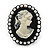 Black Simulated Pearl Cameo Young Lady Ring - Adjustable - 7/9 Size - 3cm Length - view 2