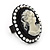 Black Simulated Pearl Cameo Young Lady Ring - Adjustable - 7/9 Size - 3cm Length - view 6