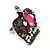 Large Multicoloured Diamante 'Crown' Ring In Burnt Silver Metal - Adjustable (Size 7/9) - view 5