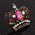 Large Multicoloured Diamante 'Crown' Ring In Burnt Silver Metal - Adjustable (Size 7/9) - view 3