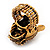 Citrine Swarovski Crystal 'Leopard' Stretch Ring In Burn Gold Plating - 7/9 Size - view 7
