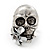 Vintage 'Skull & Flower' Ring In Burn Silver Metal (Adjustable Size 7/9) - 3cm Length - view 4