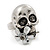 Vintage 'Skull & Flower' Ring In Burn Silver Metal (Adjustable Size 7/9) - 3cm Length - view 7