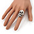 Vintage 'Skull & Flower' Ring In Burn Silver Metal (Adjustable Size 7/9) - 3cm Length - view 2