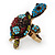 Large Multicoloured Crystal Turtle Ring In Burn Gold Metal - Adjustable - 5cm Length - view 4