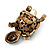 Large Multicoloured Crystal Turtle Ring In Burn Gold Metal - Adjustable - 5cm Length - view 5