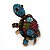 Large Multicoloured Crystal Turtle Ring In Burn Gold Metal - Adjustable - 5cm Length - view 9
