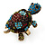 Large Multicoloured Crystal Turtle Ring In Burn Gold Metal - Adjustable - 5cm Length - view 2