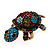 Large Multicoloured Crystal Turtle Ring In Burn Gold Metal - Adjustable - 5cm Length - view 8