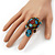 Large Multicoloured Crystal Turtle Ring In Burn Gold Metal - Adjustable - 5cm Length - view 3