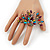 Stunning Multicoloured Crystal 'Peacock' Flex Ring In Silver Metal - 7.5cm Length (Size 7/8) - view 2