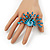 Stunning Turquoise Coloured Swarovski Crystal 'Peacock' Flex Ring In Silver Metal - 7.5cm Length (Size 7/8) - view 2