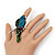 Exotic Green/ Turquoise Coloured Crystal 'Parrot' Flex Ring In Burnt Silver Plating - 7.5cm Length (Size 7/8) - view 3