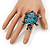 Turquoise Coloured Crystal 'Turtle' Flex Ring In Burn Silver Metal - 5.5cm Length - (Size 7/9) - view 2