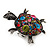 Multicoloured Crystal 'Turtle' Flex Ring In Burn Silver Metal - 5.5cm Length - (Size 7/9) - view 4