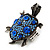 Blue Crystal 'Turtle' Flex Ring In Burn Silver Metal - 5.5cm Length - (Size 7/9) - view 4