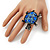 Blue Crystal 'Turtle' Flex Ring In Burn Silver Metal - 5.5cm Length - (Size 7/9) - view 2