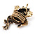 Pink Swarovski Crystal 'Frog & Dragonfly' Flex Ring In Burnt Gold Plating - 7cm Length (Size 7/8) - view 6