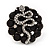 Crystal 'Snake' On Black 'Flower' Ring In Silver Finish - Adjustable - 3.3cm Diameter - view 8