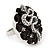 Crystal 'Snake' On Black 'Flower' Ring In Silver Finish - Adjustable - 3.3cm Diameter - view 6