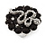 Crystal 'Snake' On Black 'Flower' Ring In Silver Finish - Adjustable - 3.3cm Diameter - view 3