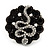 Crystal 'Snake' On Black 'Flower' Ring In Silver Finish - Adjustable - 3.3cm Diameter - view 7