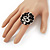 Crystal 'Snake' On Black 'Flower' Ring In Silver Finish - Adjustable - 3.3cm Diameter - view 2