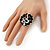 Crystal 'Snake' On Black 'Flower' Ring In Silver Finish - Adjustable - 3.3cm Diameter - view 9
