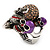 Diamante Purple Multi Skull Flex Ring - 3cm Length (Size 7/9) - view 11