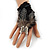 Oversized Black/White Feather 'Butterfly' Stretch Ring In Silver Plating - Adjustable - 14cm Length - view 2