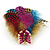 Oversized Multicoloured Feather 'Butterfly' Stretch Ring In Gold Plating - Adjustable - 9cm Length - view 7
