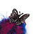 Oversized Purple/Violet/Magenta Feather 'Butterfly' Stretch Ring In Black Metal - Adjustable - 12cm Length - view 7
