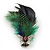 Oversized Green/Blue Feather 'Flying Skull' Stretch Ring In Silver Plating - Adjustable - 14cm Length - view 2