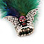 Oversized Green/Blue Feather 'Flying Skull' Stretch Ring In Silver Plating - Adjustable - 14cm Length - view 4
