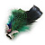 Oversized Green/Blue Feather 'Flying Skull' Stretch Ring In Silver Plating - Adjustable - 14cm Length - view 10
