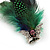Oversized Green/Blue Feather 'Flying Skull' Stretch Ring In Silver Plating - Adjustable - 14cm Length - view 9