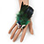 Oversized Green/Blue Feather 'Flying Skull' Stretch Ring In Silver Plating - Adjustable - 14cm Length - view 3