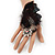 Oversized Black/White Feather 'Owl' Stretch Ring In Gold Plating - Adjustable - 13cm Length - view 2