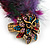Oversized Multicoloured Feather 'Owl' Stretch Ring In Gold Plating - Adjustable - 13cm Length - view 4