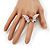 Clear/Red Diamante Flying Skull Stretch Ring In Silver Tone Metal - 4.5cm Length (Size 8/9) - view 2