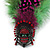Oversized Green/Magenta/Red Feather 'Indian Skull' Stretch Ring In Silver Plating - Adjustable - 12cm Length - view 3