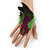 Oversized Green/Magenta/Red Feather 'Indian Skull' Stretch Ring In Silver Plating - Adjustable - 12cm Length - view 2